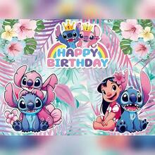 DOBBLE Stitch 1pc 210*150cm Birthday Party Backdrop, Stitch, Angel And Lilo Hawaiian Cartoon Photography Background Banner For Photo Booth, Cake Table, Wall Decor And Party Supplies - View 13