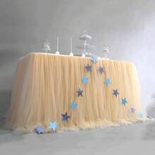 6FT/9FT Polyester Tulle Wedding Table Runner 1pc, Romantic Elegant Table Skirt For Reception Desk, Wedding, Hotel, Kitchen, Outdoor Event Decor, Food Photography Backdrop, Birthday Party, Valentine's Day, Christmas, Thanksgiving - Champagne - View 7