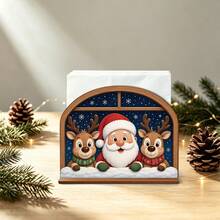 2styles Christmas Wooden Napkin Holder, Santa Claus & Winter House Pattern Desktop Tissue Storage Rack, Xmas Dining Table Centerpiece, Festive Home Party Decor, Christmas Gift - One Size - View 10