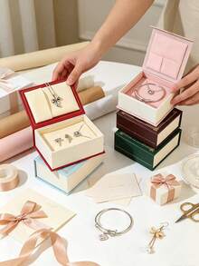 1pc Creative Book-Shaped Jewelry Box, Luxury Magnetic Flip Cover Mini Ring Box, Cute Compact Jewelry Gift Box, Portable Vintage Book Jewelry Storage Box, Suitable For Valentine's Day, Wedding Anniversary, Engagement, Vanity Decor - Multicolor - View 3