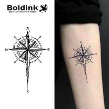 Boldink 1PC NESW Compass Needle Temporary Tattoo Sticker, Waterproof Body Art Tattoo Sticker, Lasts 1-2 Weeks, Plant Juice Formula, And Gentle, Non-Irritating, Perfect For Daily Wear, Body Decoration, Unisex Gift, Must-Have For People - Black - View 1