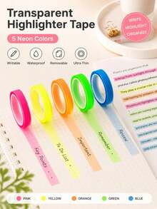Random 4-Roll Extremely Fine Index Sticker Tear Transparent Adhesive Tape Notes Waterproof Writable Color Label Reading Sticker Static Seal Notebook Notes - one-size - View 2