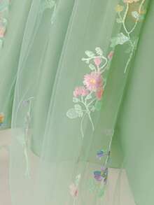 Tween Girls Asymmetrical Neckline Embroidered Floral Green Mesh Outdoor Wedding Flower Girl Dress Suitable For Prom Graduation Season, Fabric Floral Pattern Randomly Cut, Headband Not Included - Green - View 10