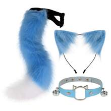 Halloween Animal Ears & Tail Set, Cosplay Props For Anime Convention, Cat Girl Animal Ears Cosplay, Handmade Cat Ear Headband & Cat Tail Set, Handmade Realistic Cat Ear Headband & Fox Tail Accessory, Anime Animal Ears & Tail Set With Bell Collar - Gray 2-piece Set - View 25