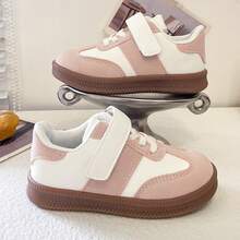 Children's Retro Training Shoes, Girls' Hook & Loop Casual Sneakers, Colorblock Minimalist Sports Shoes - Pink - View 1