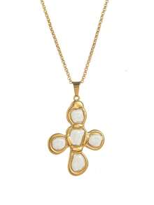 1pc Fashion Cross Pendant Necklace, Personalized Vintage Women's Accessory, Suitable For Daily Wear, Vacation, Party And Music Festival Occasions. - Gold - View 7