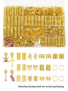 224件金色十字架與骷髏裝飾髮環配紅色糖果，辮髮珠飾夾髮飾，適用於辮髮的髮飾珠寶，萬聖節派對用 - 金色 - 查看 2