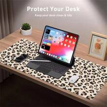 1pc Leopard Print Leather Mouse Pad Extra Long Non-Slip Waterproof Leather Desk Pad Office Gameing Table Mat Back To School, Creative Mousepad For Office Gaming Working - View 4