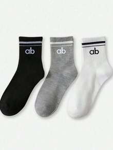 1/3/6 Pairs Of Men's Mid-Calf Socks – Striped, Lettered, And Solid-Color Options; Suitable For Couples; Comfortable, Breathable, Casual Sports Socks; Unisex And Versatile For Daily Wear - Multicolor - View 4