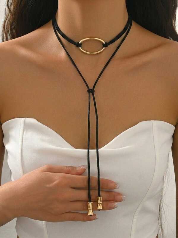 1 pièce Collier en forme de Y vintage bohème pour femmes automne/hiver, décoration ovale creuse géométrique, design de nœud, pendentif métallique effilé, chaîne de pull long décontractée, style de vacances rétro, minimaliste personnalisé, quotidien, fête, Moyen-Orient, saison des mariages, rendez-vous, rassemblement, voyage de vacances, banquet, social, cadeau de festival, bijou décoratif, accessoire de tenue pour femmes