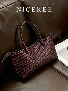 Elegant And Minimalist Style Fashionable Woven Pattern Handbag, Business Style Retro Versatile Practical Texture Handbag, Suitable For Commuting. - Redwood - View 1