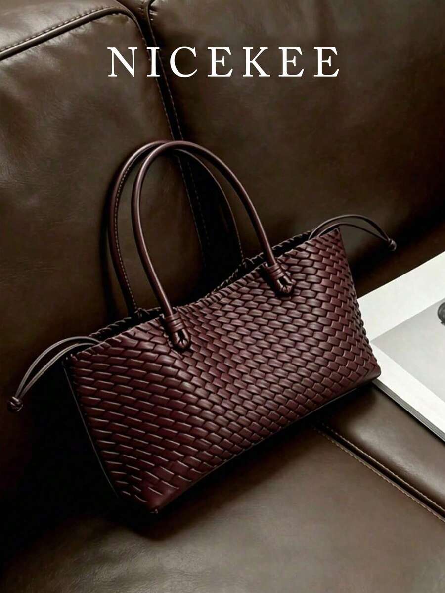 Elegant And Minimalist Style Fashionable Woven Pattern Handbag, Business Style Retro Versatile Practical Texture Handbag, Suitable For Commuting. - Redwood - View 1