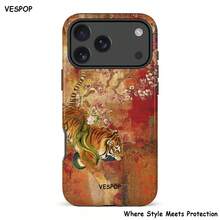 VESPOP Y2K Double Layer Anti-Drop Phone Case, Glossy Design, Vibrant Colors, Compatible With IPhone 17/16/15/14/13 Pro Max, Compatible With Galaxy S26/S25/S24 Ultra, Compatible With Pixel 10/9/8 Pro, Vintage Chinese Tiger Pattern - Mixed Color 6 - View 1