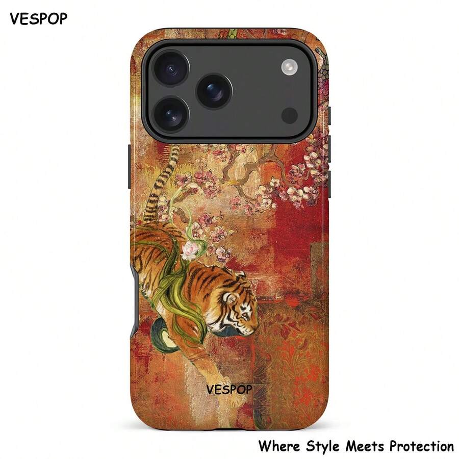 VESPOP Y2K Double Layer Anti-Drop Phone Case, Glossy Design, Vibrant Colors, Compatible With IPhone 17/16/15/14/13 Pro Max, Compatible With Galaxy S26/S25/S24 Ultra, Compatible With Pixel 10/9/8 Pro, Vintage Chinese Tiger Pattern - Mixed Color 6 - View 1