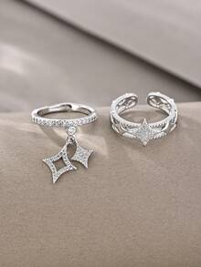 Bagues en argent, ensemble de bagues à plusieurs couches liées, bagues élégantes de luxe haut de gamme, convenant pour le port quotidien, les rendez-vous, les fêtes et les cadeaux - Argent - Voir 3