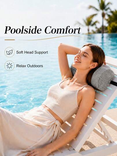 1pc Outdoor Lounge Chair Headrest Pillow With Elastic Strap, Removable & Washable Neck Cushion For Recliner, Beach Chair, Pool Lounger, Zero Gravity Chair, Office Chair, Car Seat, Travel, Backyard Poolside, Summer Labor Day