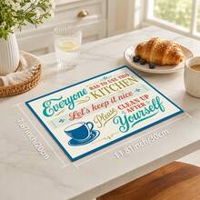 1pc Blue & Orange Letter Coffee Cup Pattern Absorbent Table Mat, Vintage American Kitchen Style, Water-Absorbent Fabric, Rectangular Edged Design, Stain-Resistant Heat-Insulating Countertop Protection, Suitable For Kitchen Sink, Coffee Corner, Dish Drying, Daily Home Decor, All Seasons - Multicolor - View 12