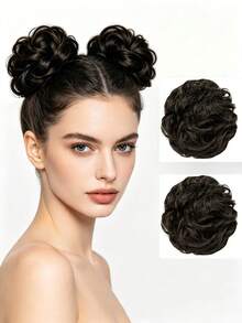 6inch 2pcs Women's Messy Bun Hair Scrunchie Hair Piece – Elastic Wavy Curly Hair Bun Extension Synthetic Hair Piece Suitable For Women And Girls - Multicolor - View 15