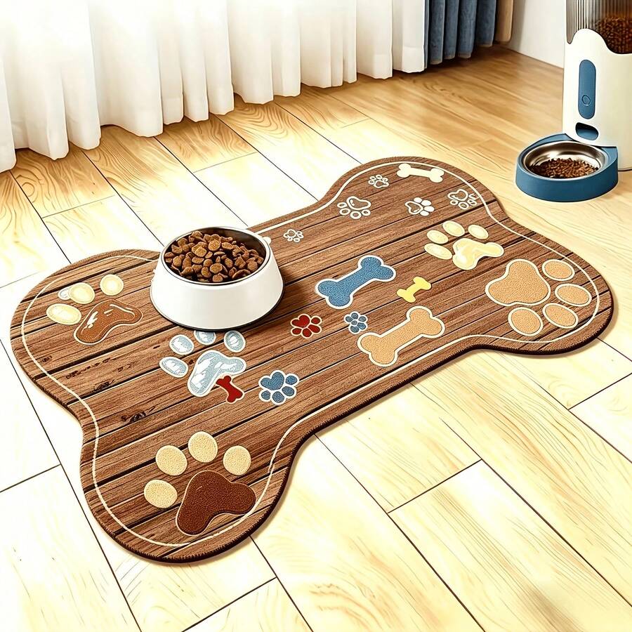 1pc Pet Feeding Mat, Cat And Dog Bowl Food Mat, Non-Slip Absorbent Pet Floor Mat, Rubber Backing, Easy To Clean, Suitable For Cat Beds, Cat Toys And Pet Bowls, Perfect For Cat And Dog Owners - View 1
