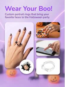 1/3/5pcs Custom Photo Face Ring, Personalized Bat Spider Web Acrylic Finger Rings,Customized Face Rings, Halloween Gothic Rings,Party Decorations - Multicolor - View 9