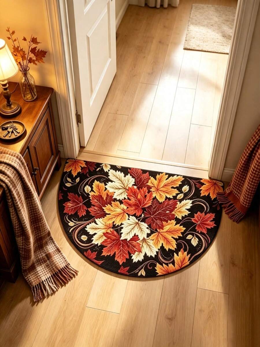 1pc Black Maple Leaf Doormat, Welcome Mat, Carpet, Floor Mat, Universal Doormat, Bedroom Carpet, Area Rug - Multicolor - View 1