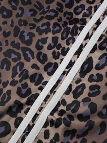 Satin Ombre Straight Leg Pants, Loose Fit Leopard Print Hiphop Style Women's Trousers, For Spring & Autumn Brown - Brown - View 5