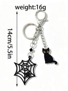 1 Piece Of Gothic Dark Style Pants Chain Alloy Spider Web Black Cat Pendant Keychain Backpack Pendant Halloween Gift Daily Holiday Accessories - Silver - View 5