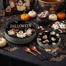 10/20/40pcs Vintage Boo Ghost Disposable Paper Plates, Black Background With Cute Ghost, Pumpkin And Bat Prints, 7 Inch And 9 Inch Dinner Plates, Spooky Autumn Halloween Tableware, Suitable For Halloween Party, Trick Or Treat, Autumn Gathering And Spooky Dessert Table Decoration - Ghost Edition - View 7