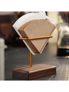 Conical Coffee Filter Holder - Fan-Shaped Stand Suitable For Cold And Hot Drinks, Wooden/Metal Kitchen Organizer - Multicolor - View 2