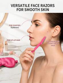 30/20/10/5/1pc Pink Eyebrow Trimmer And Razor Set, Exfoliation And Hair Removal Tool, Body Hair Removal Trimmer And Facial And Set, Long-Handled Blade With Precision Protective Cover, Suitable For Women To Trim Eyebrows When Traveling - Pink - View 2