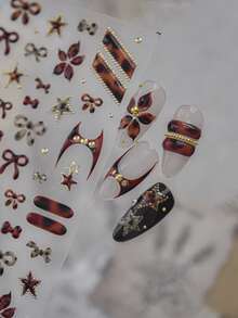 1pc Jelly Nail Art Sticker, New DIY Hot Girl Vintage Nail Decal, Amber Leopard Lily Nail Decoration Sticker - Multicolor - View 1