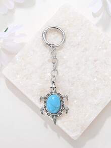 1pc Vintage Rhinestone Turquoise Turtle Keychain, Bag, Earphone Case Pendant, Car Keyring, Unisex, Souvenir, Animal Lover Gift - Multicolor - View 8