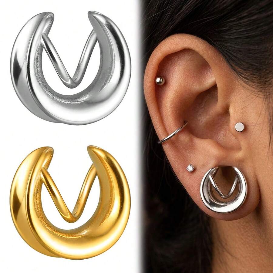 2pcs Vintage Saddle Ear Gauges 316L Stainless Steel Ear Stretchers Piercing Jewelry Earrings Unisex - 1539 - View 1