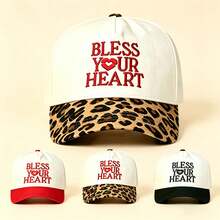 1pc BLESS YOUR HEART Letter Heart Embroidered Baseball Cap Leopard Print/Solid Brim Adjustable Casual Sun Hat Women Outdoor Cap - Multicolor - View 2