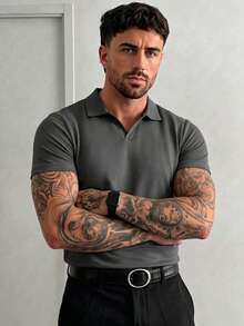 Men's Summer Thin Solid Color Short Sleeve Polo Shirt, Suitable For Summer Outdoor Activities - Dark Grey - View 6