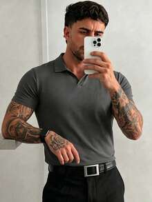 Men's Summer Thin Solid Color Short Sleeve Polo Shirt, Suitable For Summer Outdoor Activities - Dark Grey - View 5