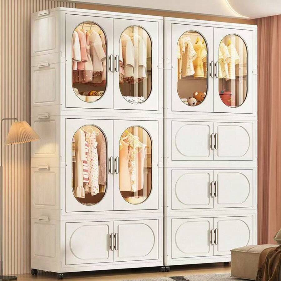27.56 Inches Wide Multi-Specification Extra Wide Extra Tall Large Capacity New Foldable Wardrobe Home Living Room Foldable Children's Toy Storage Cabinet Multi-Layer Baby Clothes Storage Cabinet No Assembly Required - View 1