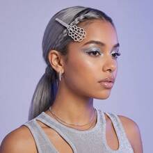 1pc Elegant Rhinestone Hollow Geometric Hair Clip Sparkly Hairpin For Women Party Hair Accessories - Silver - View 2