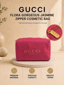 Gucci Dreamy Fragrant Jasmine Zipper Makeup Bag, 17*12cm, 1pc, Soft Fabric With Smooth Zipper, Ample Capacity, Suitable For Daily Storage And Travel - Hot Pink - View 2