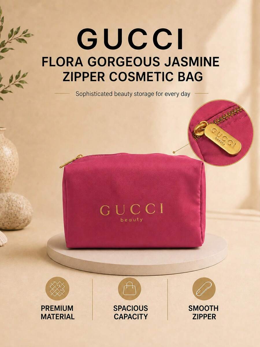 Gucci Dreamy Fragrant Jasmine Zipper Makeup Bag, 17*12cm, 1pc, Soft Fabric With Smooth Zipper, Ample Capacity, Suitable For Daily Storage And Travel