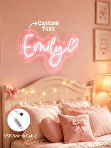 Custom Name Sign With Blank Greeting Card, Pink Room Wall Decor, USB Adjustable Neon Light Home Decor, Halloween Christmas Decoration, Personalized Christmas Birthday Holiday Gift - Neon Light 2 - View 6