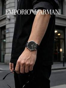Armani Men's Classic Quartz Watch Black Dial Genuine Leather Strap 50M Water Resistant Date Display AR1692 - Black - View 5