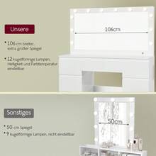 Devoko Dressing Table In Matte White With LED Cosmetic Mirror, Vanity Table Without Stool With 12 LED Lamps, Power Outlets, USB & Type-C, Jewelry Storage And 7 Drawers - 白色+深灰色凳子 - 查看 6