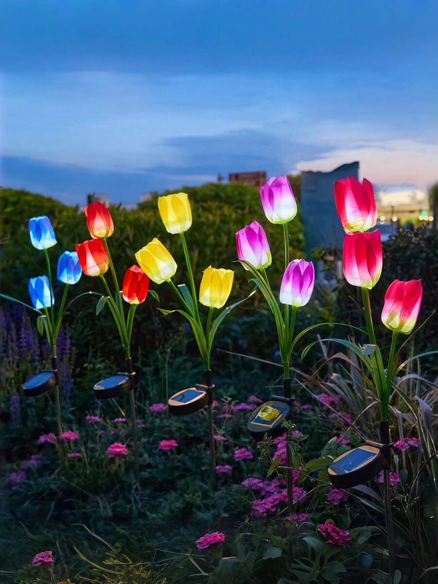 1pc/4pcs New Solar Powered LED Tulip Ground Lights, Tulip-Christmas-Tulip Solar Garden Lights, Waterproof Outdoor Yard Decoration, Pink Solar Lights, Perfect For Weddings, Festivals, Confessions, Proposals, Anniversaries, Gardens, Flower Beds, Music Festivals, Valentine's Day, Mother's Day, Christmas, Halloween, Perfect Gift For Mom, Women And Grandma