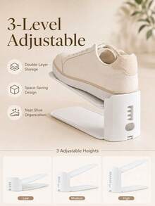 Thickened Double-Layer Adjustable Shoe Rack, Home Entryway Shoe Cabinet Storage Organizer, Dorm Folding Shoe Storage Rack - White - View 2