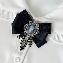 Elegant Rhinestone Brooch For Women, Vintage Lace Bow Tie Collar Accessory, Versatile Wedding Apparel Accessory, Fashionable Brooch For Daily Wear, Shirt Decoration Bow Tie, Commute Outfit, Holiday Gift - Black - View 2