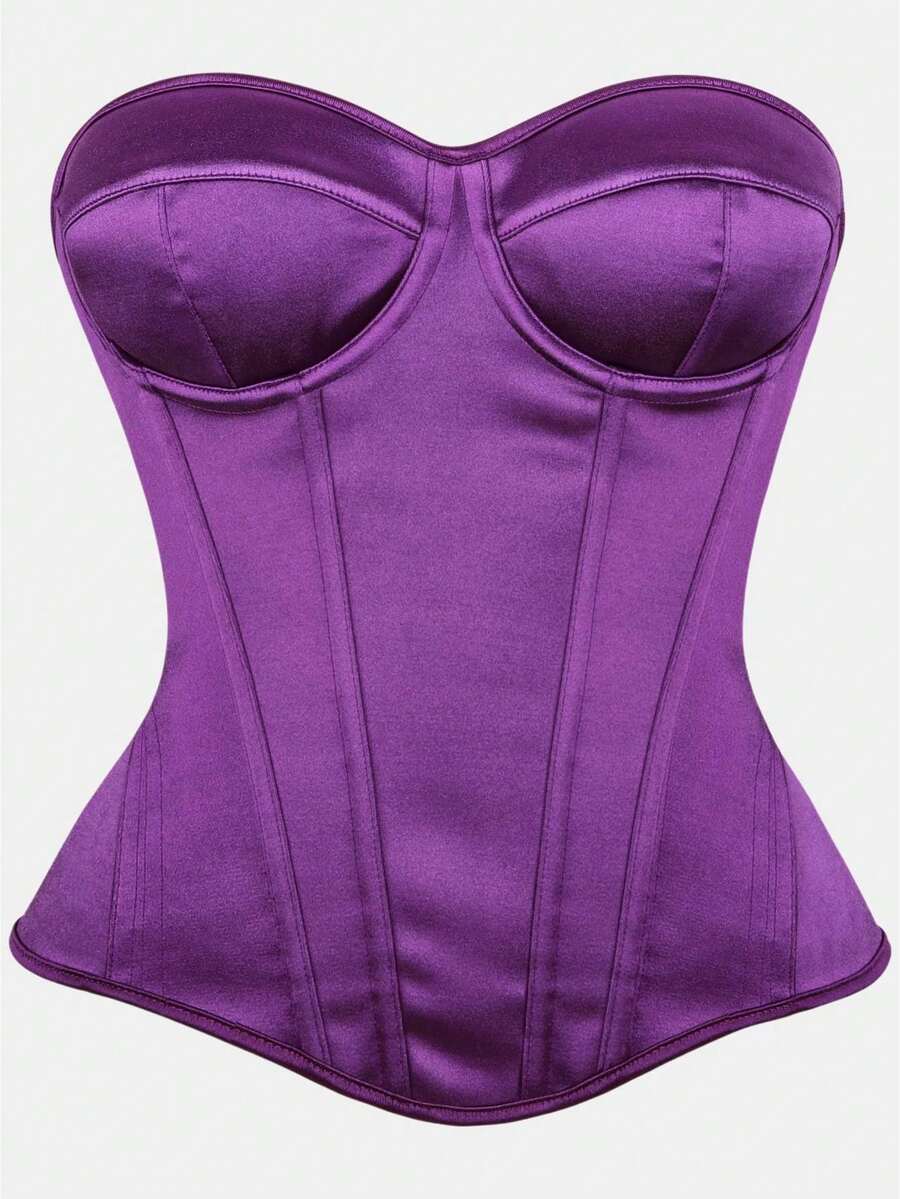 Women's Solid Color Court Style Corset Top, Minimalist Elegant Waist-Cinched Body-Shaping Bust-Support Sexy Bodice, Suitable For Ball, Music Festival, Halloween Costume, Role Play, Purple