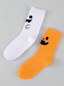 1/2/4 Pasang Kaos Kaki Unisex Motif Halloween Nyaman dan Bernapas Setinggi Betis - MultiWarna - View 2