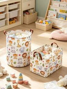 Cartoon Animal Print Fabric Storage Basket, Foldable Handheld Storage Box, Baby Toy & Clothing Organizer, Nursery Sundries Storage Bin - Multicolor - View 1