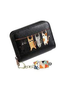 Colorblock Kitten Hanging Ornament, Cute Cat Swinging Print Pattern, Lychee Textured Leather Coin Purse Card Holder, Small Zipper Wallet Mini Storage Bag, Kitten Keychain Accessory, Portable Zipper Card Sleeve Coin Pouch, For Women Girls Teenagers Daily Use, Travel Shopping Dating Office Dorm School Essential, Compact Pocket Wallet Clutch For Cash Cards Coins Keys - Multicolor - View 12